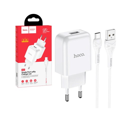 Hoco Charger Set N2 Vigour (EU) with USB to Type C Cable 1m White